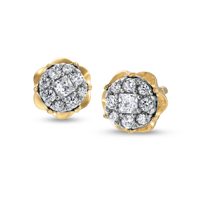 Main Image 1 of 1/5 CT. T.W. Multi-Diamond Scallop Frame Stud Earrings in 10K Gold