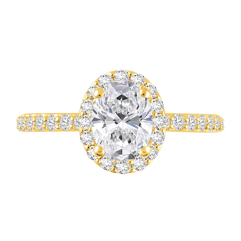 Main Image 3 of 1-1/2 CT. T.W. Oval Certified Lab-Grown Diamond Frame Engagement Ring in 14K Gold (F/VS2)