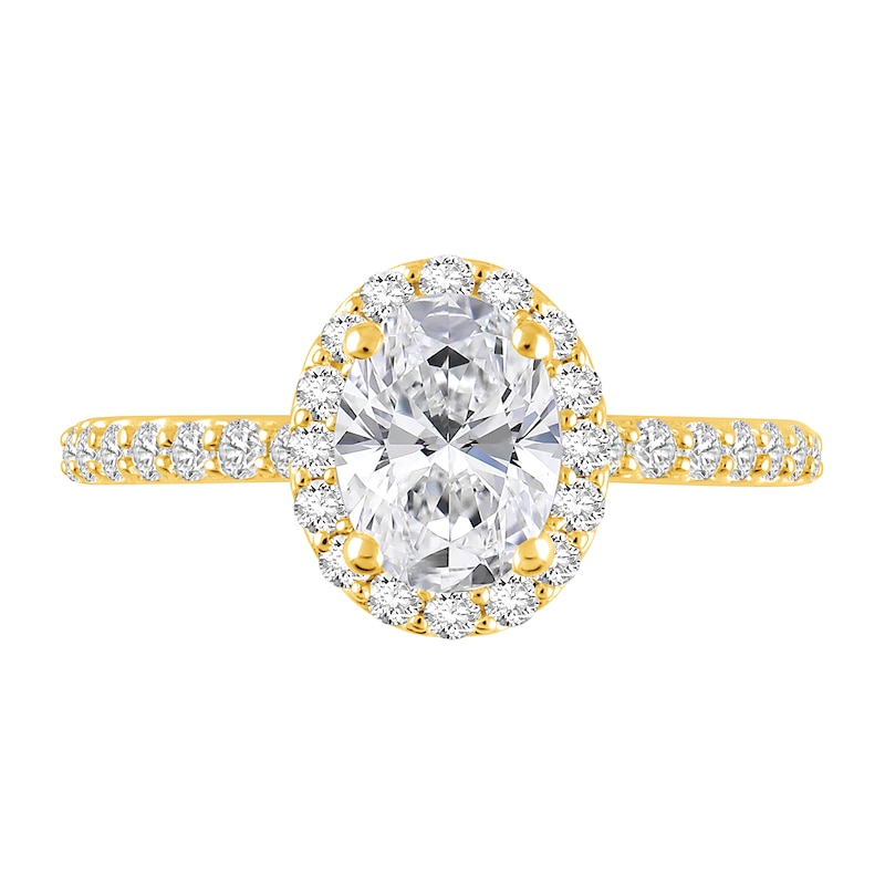 1-1/2 CT. T.W. Oval Certified Lab-Created Diamond Frame Engagement Ring in 14K Gold (F/VS2)