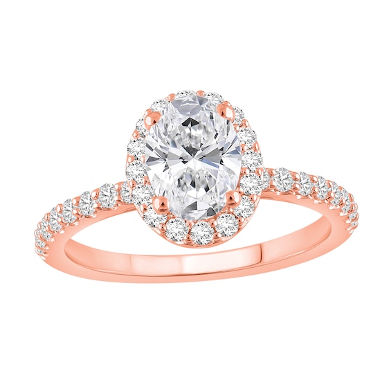 1-1/2 CT. T.w. Oval Certified Lab-Grown Diamond Frame Engagement Ring in 14K Rose Gold (F/Vs2)