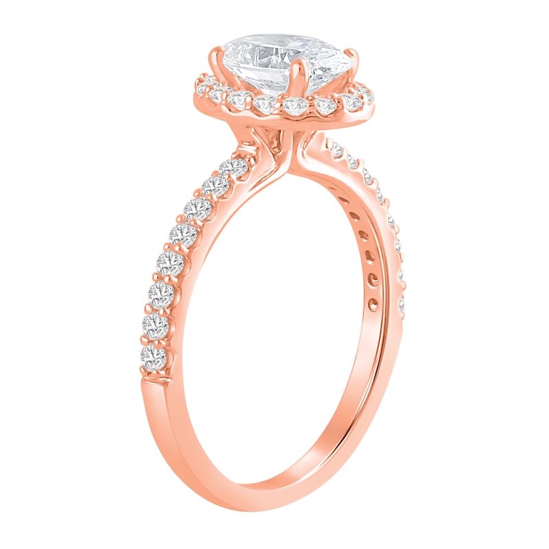 Main Image 2 of 1-1/2 CT. T.W. Oval Certified Lab-Grown Diamond Frame Engagement Ring in 14K Rose Gold (F/VS2)