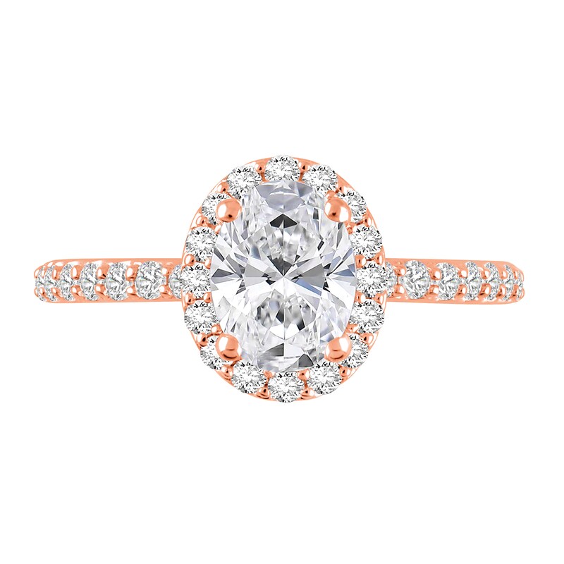 Main Image 3 of 1-1/2 CT. T.W. Oval Certified Lab-Grown Diamond Frame Engagement Ring in 14K Rose Gold (F/VS2)