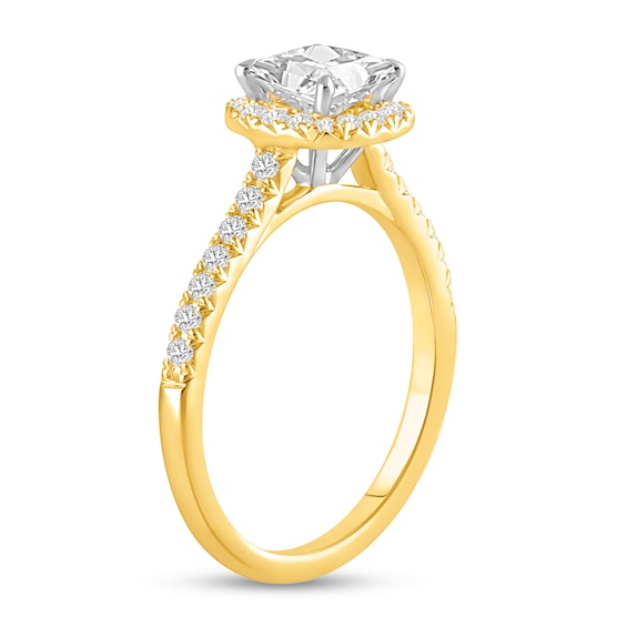 1-1/3 CT. T.w. Princess-Cut Certified Lab-Grown Diamond Frame Engagement Ring in 14K Gold (F/Vs2)