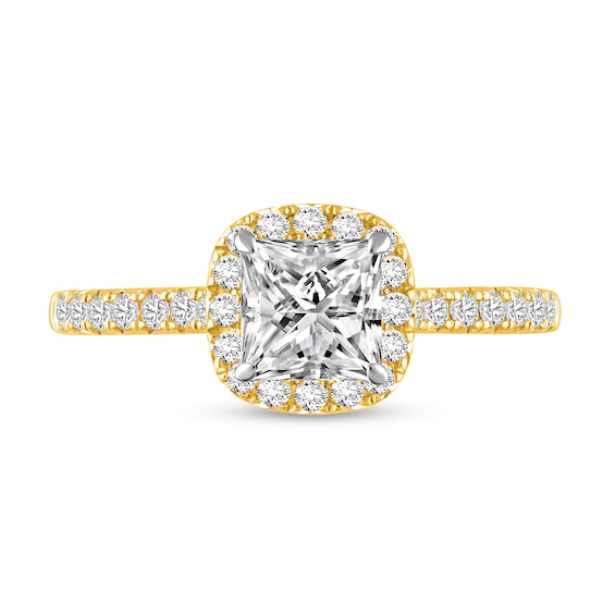1-1/3 CT. T.w. Princess-Cut Certified Lab-Grown Diamond Frame Engagement Ring in 14K Gold (F/Vs2)
