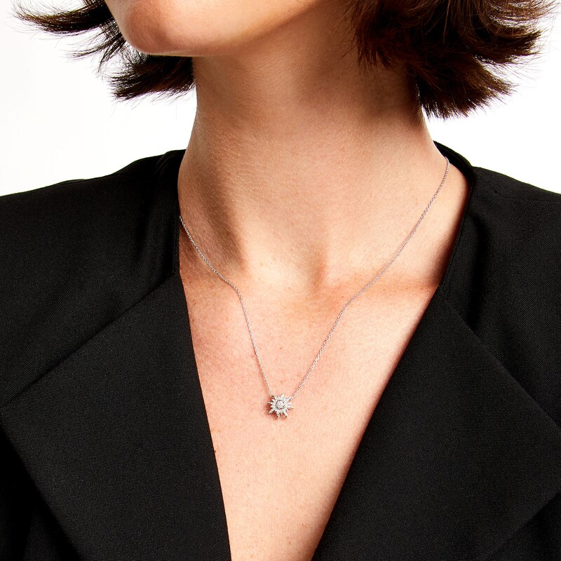 Main Image 2 of 1/10 CT. T.W. Diamond Flowy Sun Pendant in Sterling Silver