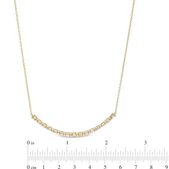 3/4 CT. T.w. Baguette and Round Diamond Duo Alternating Curved Bar Necklace in 10K Gold