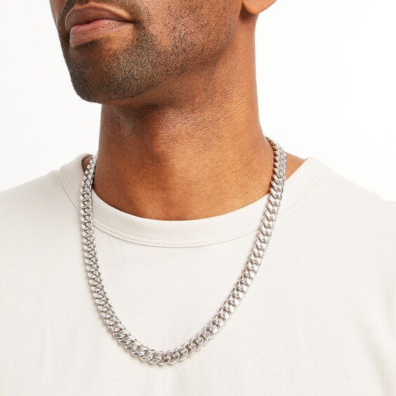 11.0mm Diamond-Cut Cuban Curb Chain Necklace in Solid Sterling Silver - 24"