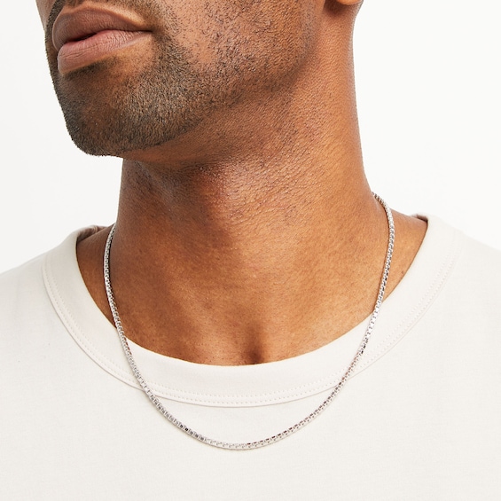 2.4mm Diamond-Cut Box Chain Necklace in Solid Sterling Silver - 20"