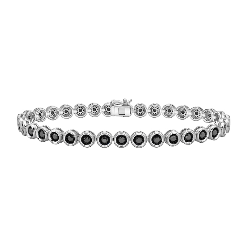 Main Image 1 of 3-1/2 CT. T.W. Black Diamond Bezel-Set Tennis Bracelet in Sterling Silver - 8.5"