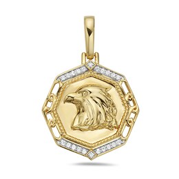 1/5 CT. T.W. Diamond Hexagon Frame Eagle Profile Necklace Charm in 10K Gold