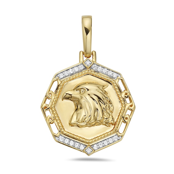1/5 CT. T.w. Diamond Hexagon Frame Eagle Profile Necklace Charm in 10K Gold