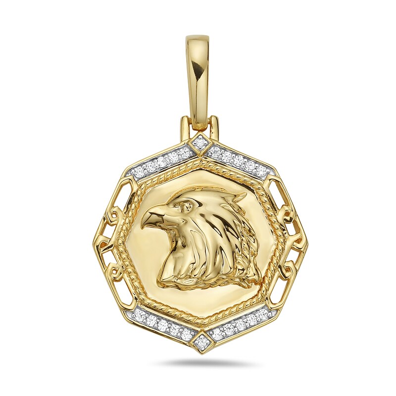 Main Image 1 of 1/5 CT. T.W. Diamond Hexagon Frame Eagle Profile Necklace Charm in 10K Gold