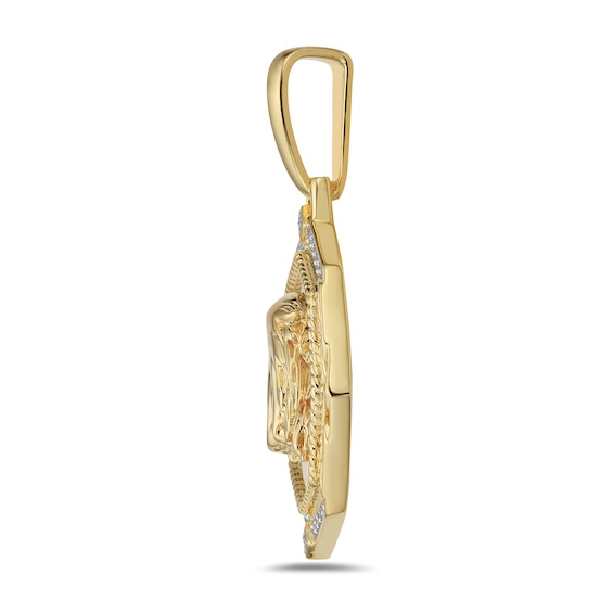 1/5 CT. T.w. Diamond Hexagon Frame Eagle Profile Necklace Charm in 10K Gold