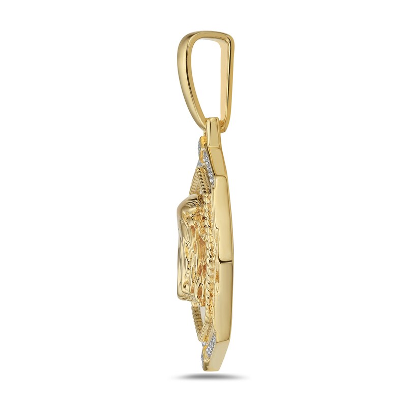 Main Image 2 of 1/5 CT. T.W. Diamond Hexagon Frame Eagle Profile Necklace Charm in 10K Gold