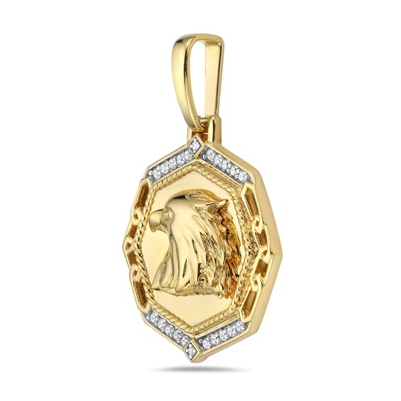 1/5 CT. T.w. Diamond Hexagon Frame Eagle Profile Necklace Charm in 10K Gold