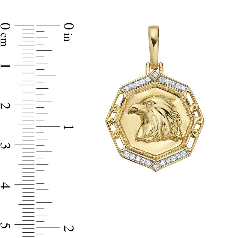 Main Image 4 of 1/5 CT. T.W. Diamond Hexagon Frame Eagle Profile Necklace Charm in 10K Gold