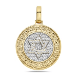 1/2 CT. T.W. Diamond Greek Key Frame Star of David Medallion Necklace Charm in 10K Gold