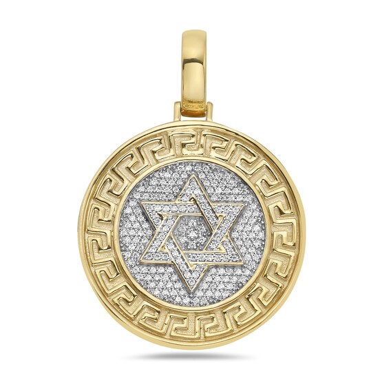 1/2 CT. T.w. Diamond Greek Key Frame Star of David Medallion Necklace Charm in 10K Gold