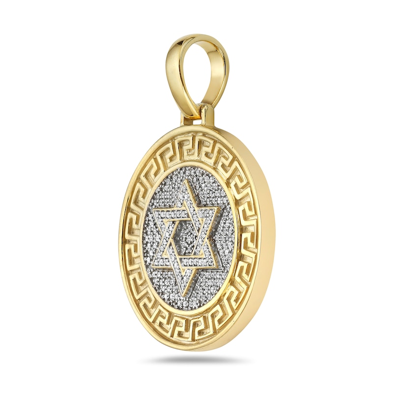 Main Image 2 of 1/2 CT. T.W. Diamond Greek Key Frame Star of David Medallion Necklace Charm in 10K Gold
