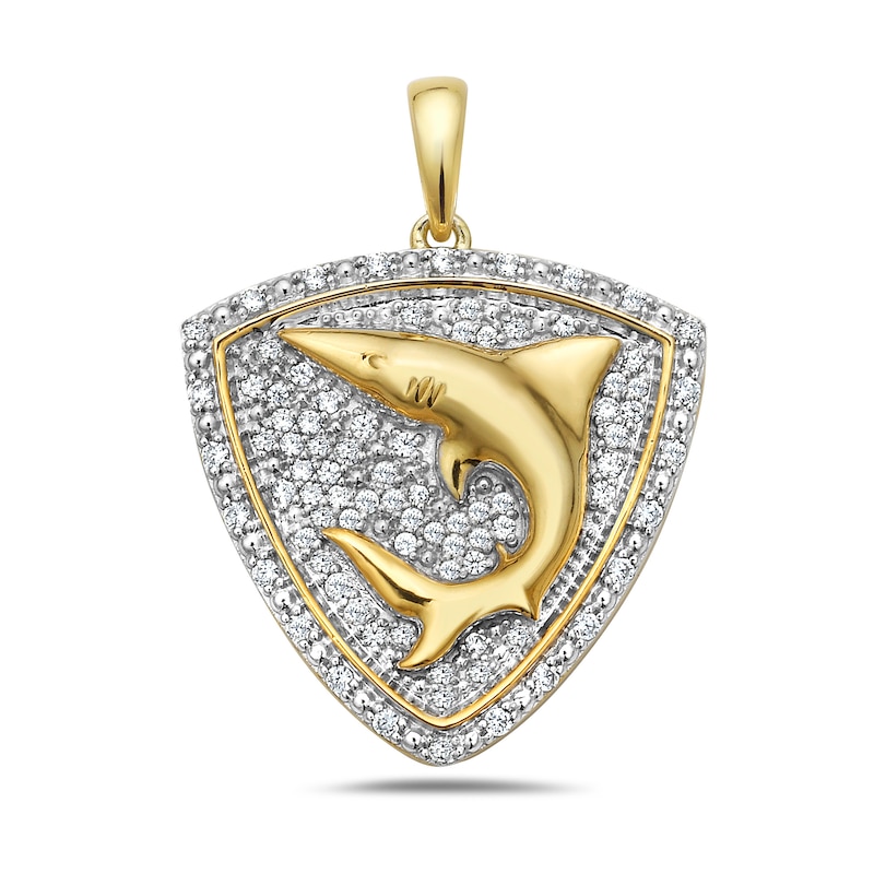 Main Image 1 of Men's 3/4 CT. T.W. Diamond Shield Shark Necklace Charm in 10K Gold