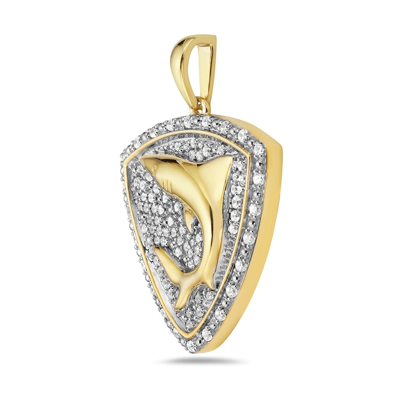 Main Image 2 of Men's 3/4 CT. T.W. Diamond Shield Shark Necklace Charm in 10K Gold