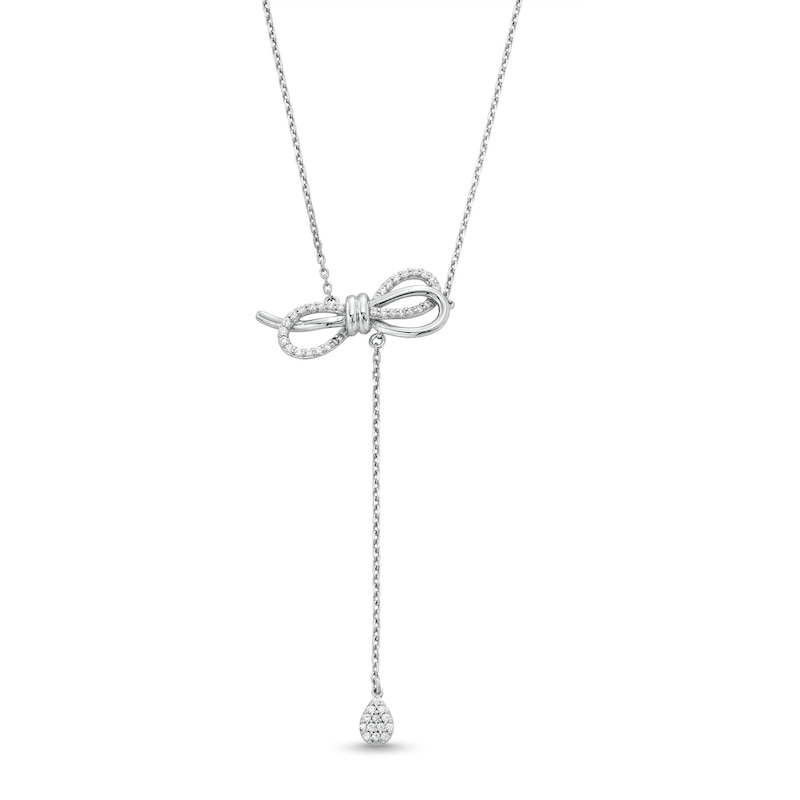 1/5 CT. T.W. Diamond Bow with Teardrop Lariat Necklace in Sterling Silver