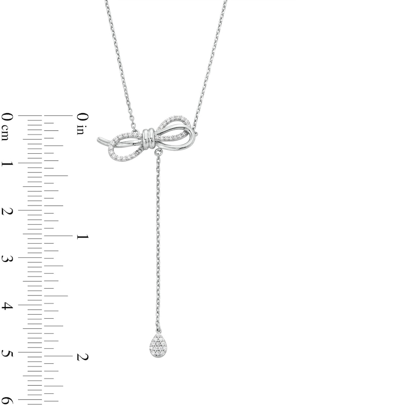 1/5 CT. T.W. Diamond Bow with Teardrop Lariat Necklace in Sterling Silver