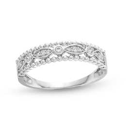 1/10 CT. T.W. Diamond Marquise Links Beaded Edge Band in 10K White Gold