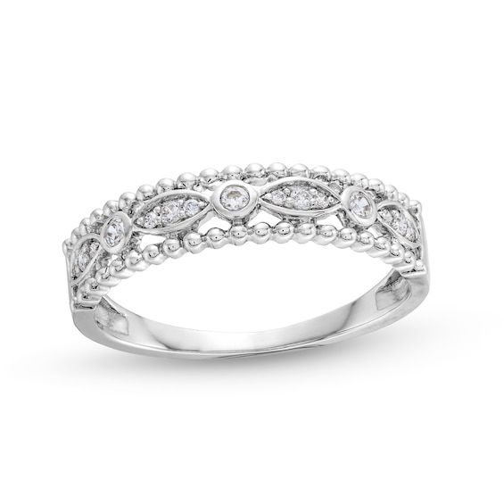 1/10 CT. T.w. Diamond Marquise Links Beaded Edge Band in 10K White Gold