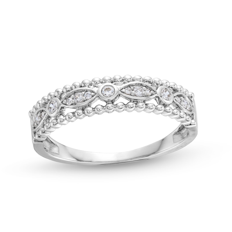 Main Image 1 of 1/10 CT. T.W. Diamond Marquise Links Beaded Edge Band in 10K White Gold