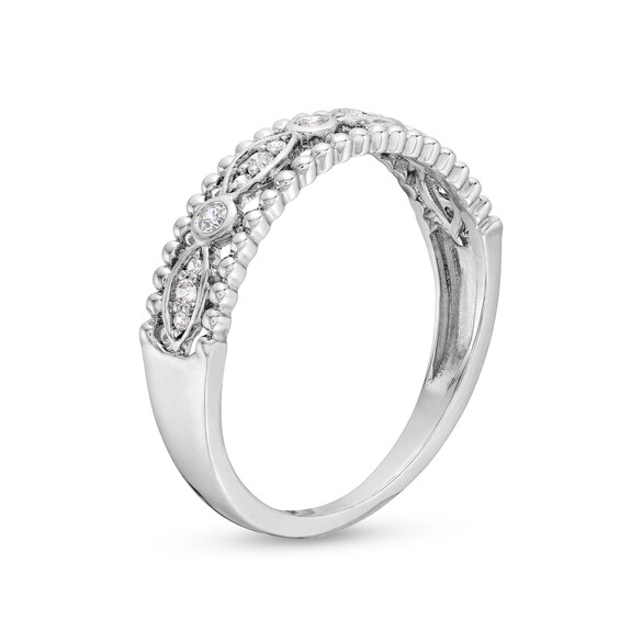 1/10 CT. T.w. Diamond Marquise Links Beaded Edge Band in 10K White Gold