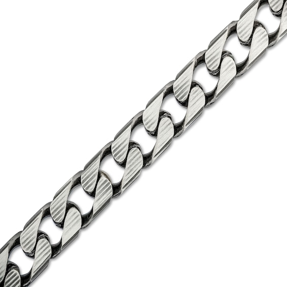10.9mm Diamond-Cut Curb Chain Bracelet in Solid Sterling Silver with Gunmetal Grey Ruthenium - 9"