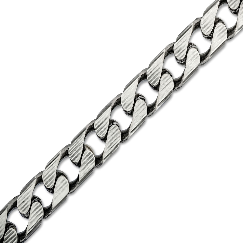 Men's 10.9mm Diamond-Cut Curb Chain Bracelet in Solid Sterling Silver with Gunmetal Grey Ruthenium - 9"