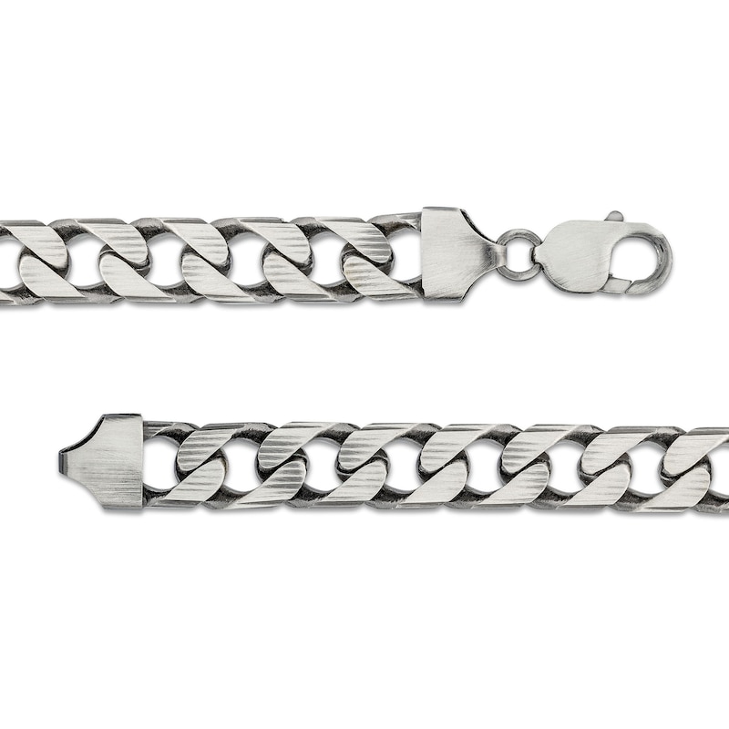 Men's 10.9mm Diamond-Cut Curb Chain Bracelet in Solid Sterling Silver with Gunmetal Grey Ruthenium - 9"