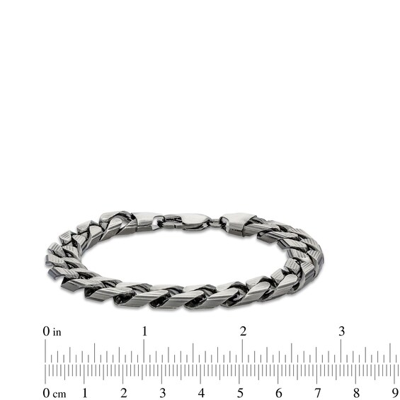 10.9mm Diamond-Cut Curb Chain Bracelet in Solid Sterling Silver with Gunmetal Grey Ruthenium - 9"