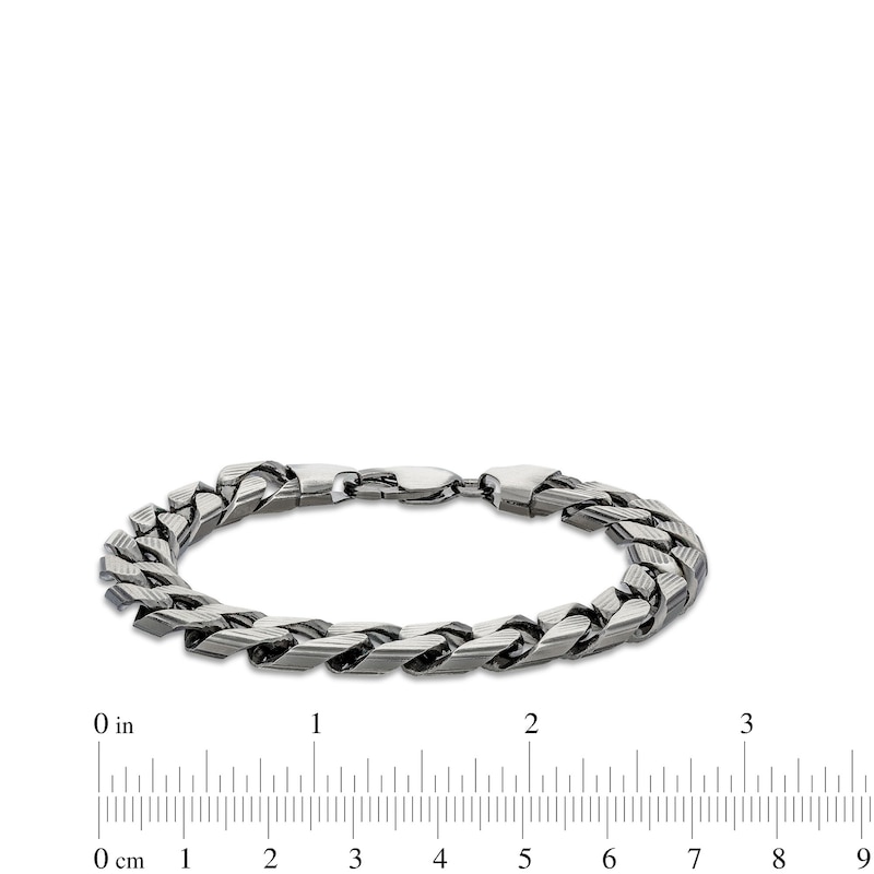 Men's 10.9mm Diamond-Cut Curb Chain Bracelet in Solid Sterling Silver with Gunmetal Grey Ruthenium - 9"