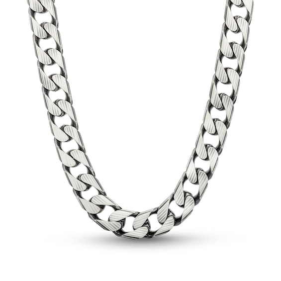 Men's 10.9mm Diamond-Cut Curb Chain Necklace in Solid Sterling Silver with Gunmetal Grey Ruthenium - 22"