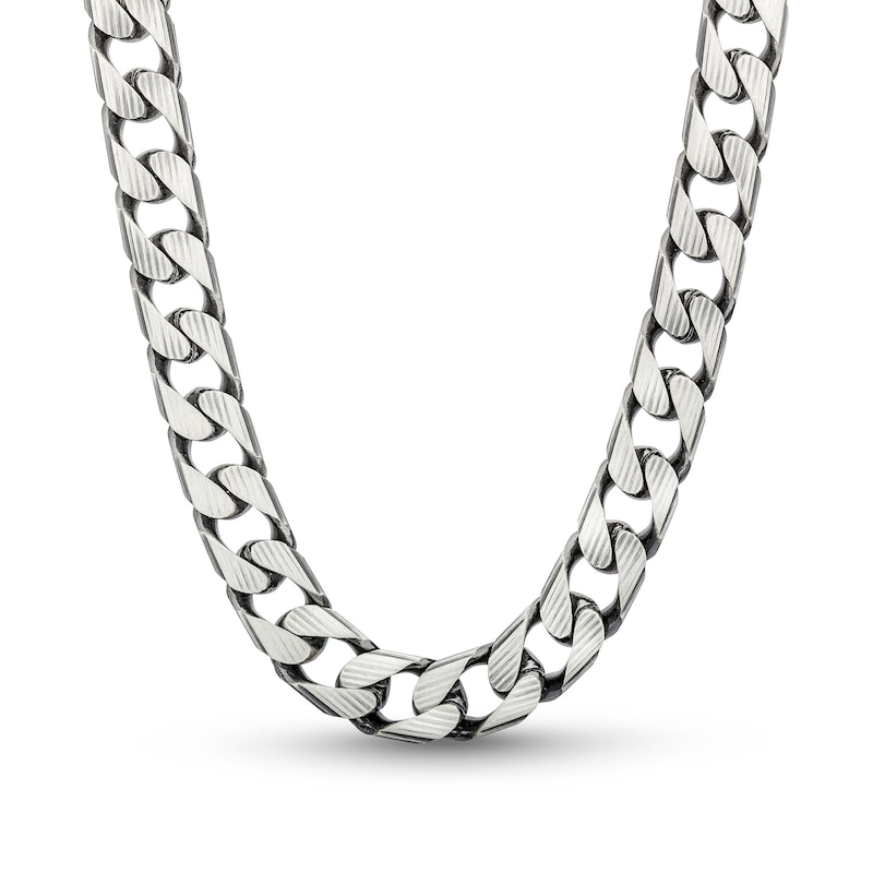 Main Image 1 of Men's 10.9mm Diamond-Cut Curb Chain Necklace in Solid Sterling Silver  with Gunmetal Grey Ruthenium - 22"