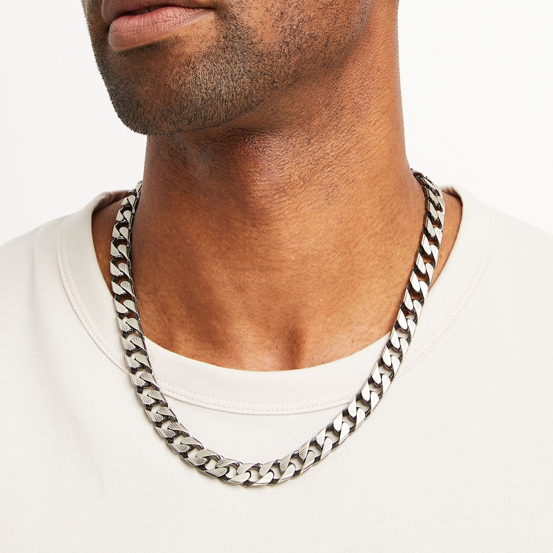 Main Image 2 of Men's 10.9mm Diamond-Cut Curb Chain Necklace in Solid Sterling Silver  with Gunmetal Grey Ruthenium - 22"