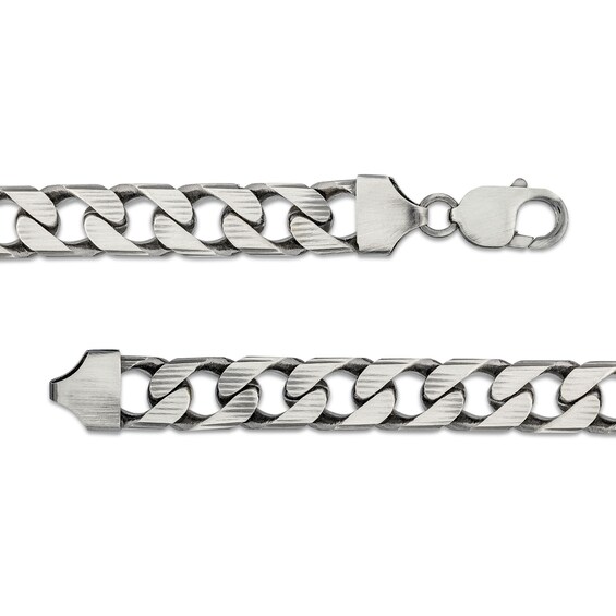 Men's 10.9mm Diamond-Cut Curb Chain Necklace in Solid Sterling Silver with Gunmetal Grey Ruthenium - 22"