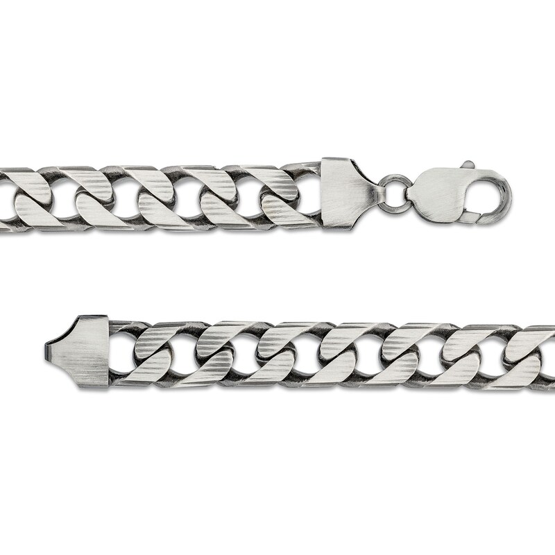 Men's 10.9mm Diamond-Cut Curb Chain Necklace in Solid Sterling Silver  with Gunmetal Grey Ruthenium - 22"