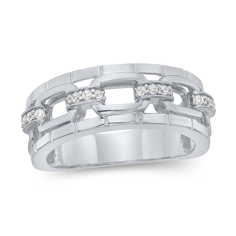 Main Image 1 of 1/5 CT. T.W. Diamond Chain Link Open Shank Ring in Sterling Silver