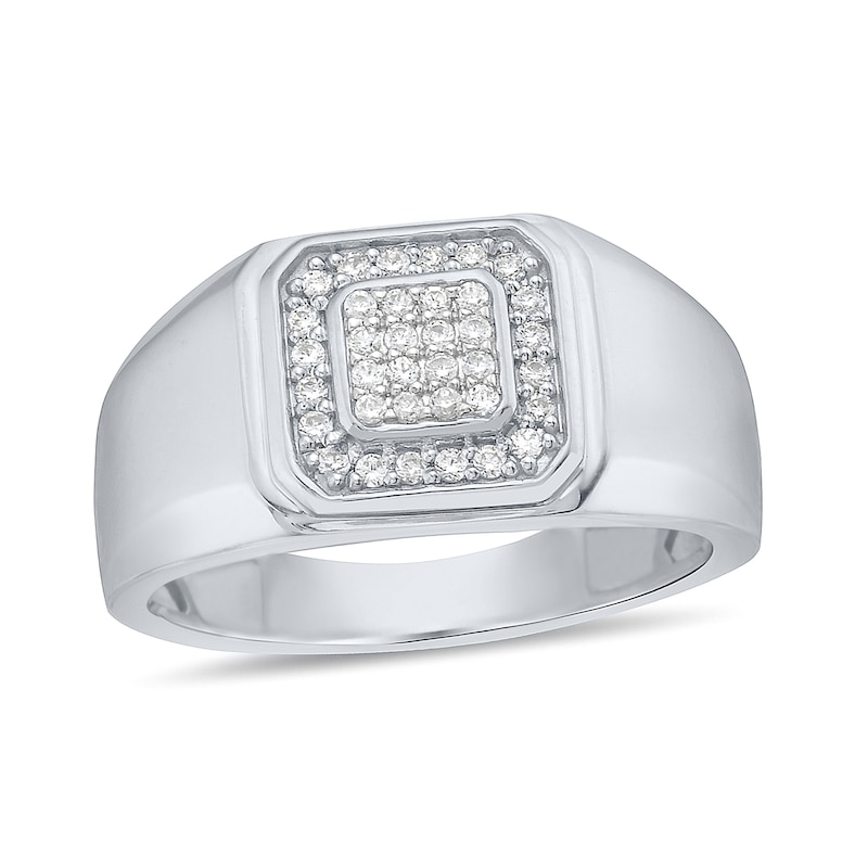 Main Image 1 of 1/4 CT. T.W. Multi-Diamond Cushion Frame Signet Ring in Sterling Silver
