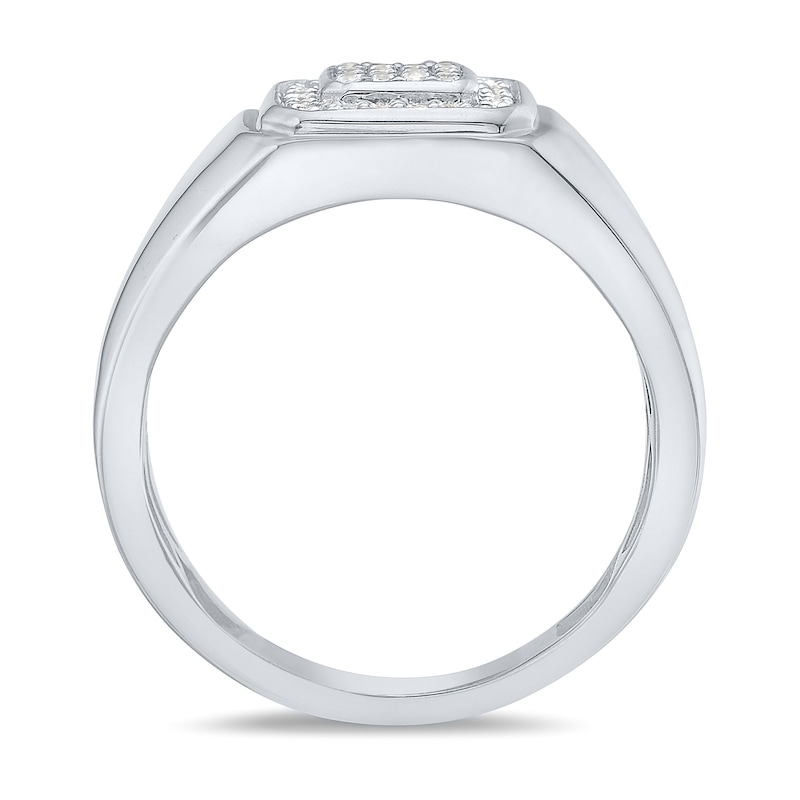Main Image 3 of 1/4 CT. T.W. Multi-Diamond Cushion Frame Signet Ring in Sterling Silver