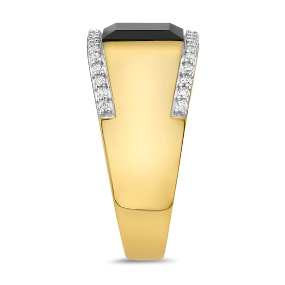 Cushion-Shaped Onyx and 1/3 CT. T.w. Diamond Edge Signet Ring in 10K Gold
