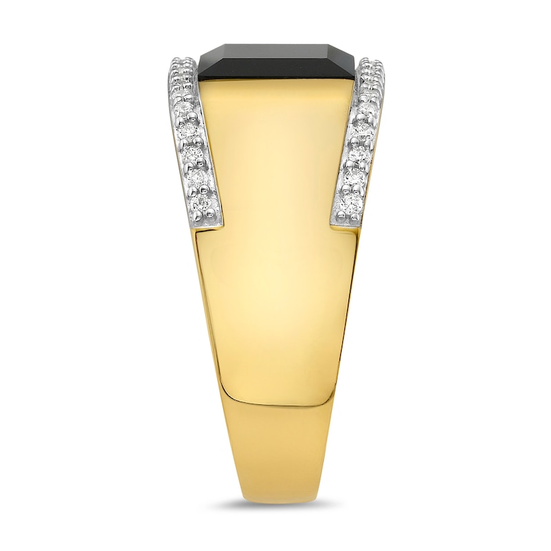 Main Image 2 of Cushion-Shaped Onyx and 1/3 CT. T.W. Diamond Edge Signet Ring in 10K Gold