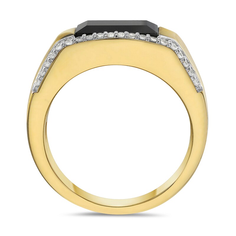 Main Image 3 of Cushion-Shaped Onyx and 1/3 CT. T.W. Diamond Edge Signet Ring in 10K Gold