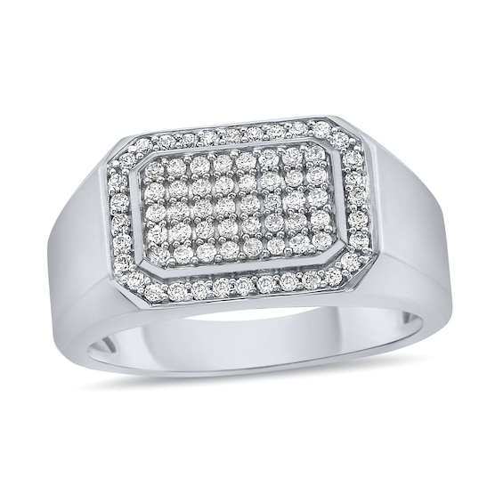 Men's 1/2 CT. T.w. Multi-Diamond Rectangle-Top Signet Ring in Sterling Silver