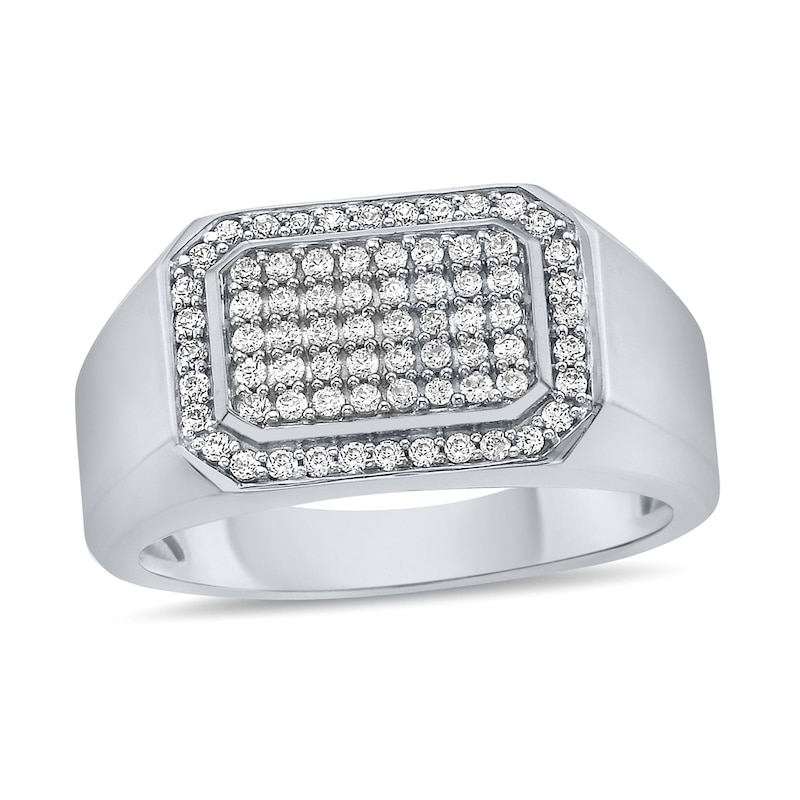 Men's 1/2 CT. T.W. Multi-Diamond Rectangle-Top Signet Ring in Sterling ...