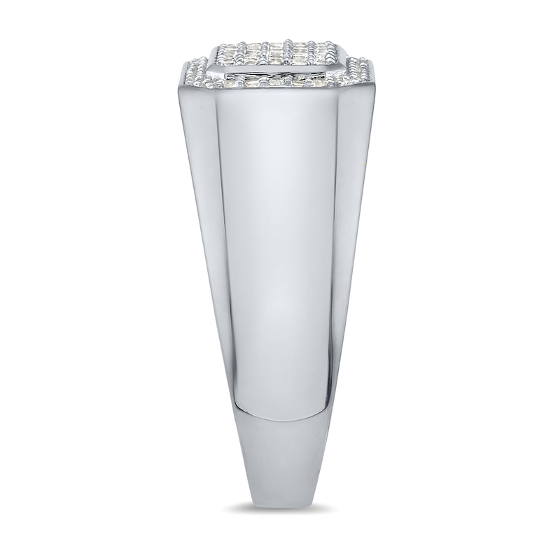 Main Image 2 of 1/2 CT. T.W. Multi-Diamond Rectangle-Top Signet Ring in Sterling Silver
